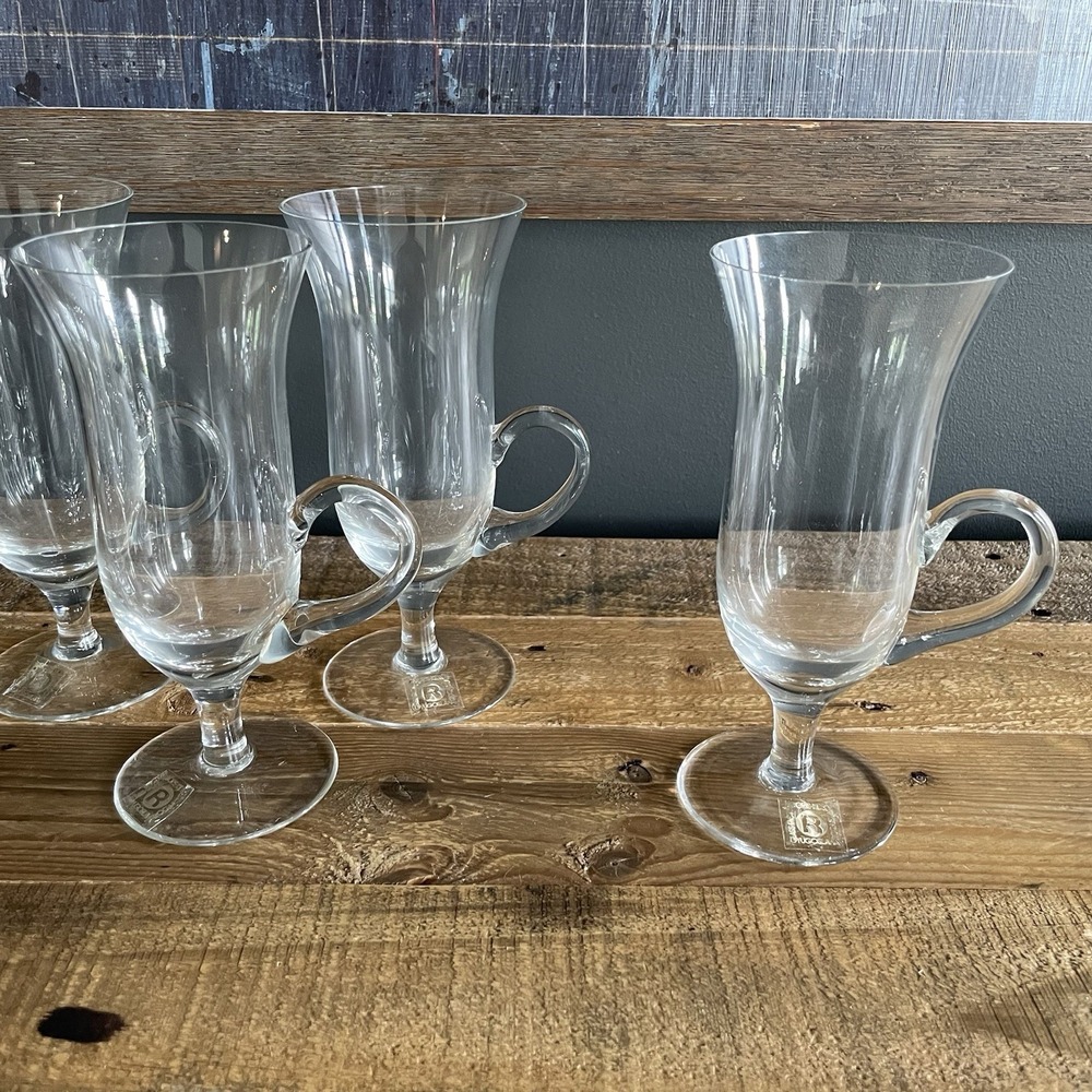 Set of 4 Vintage Rogaska Boris Kidric Blown Crystal Irish Coffee Mugs Yugoslavia